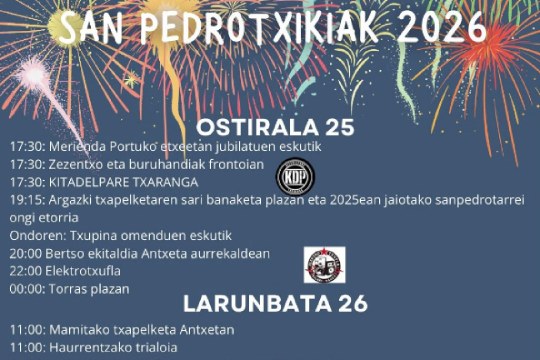 Programa Fiestas de San Pedro Txikiak 2026 en Pasaia