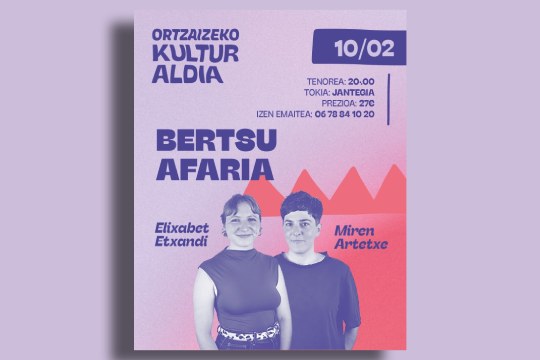 Ortzaizeko Kulturaldia 2026: Bertso afaria: Elixabet Exandi, Miren Artetxe