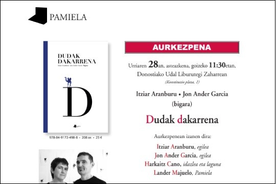 Presentación de libro: "Dudak dakarrena" (Itziar Aranburu, Jon Ander Garcia)